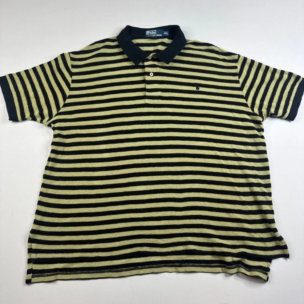Polo Ralph‎ Lauren Loose Knit Shirt Mens XXL Yellow Black Striped Short Sleeve